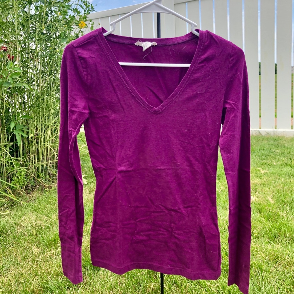 Purple-Long Sleeve-V-neck